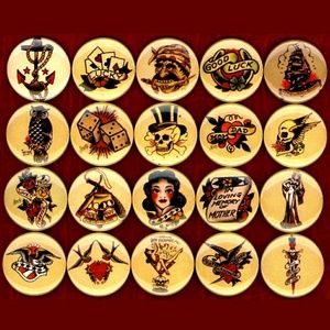 Flash tattoo set of 20! 1 inch size buttons/pins